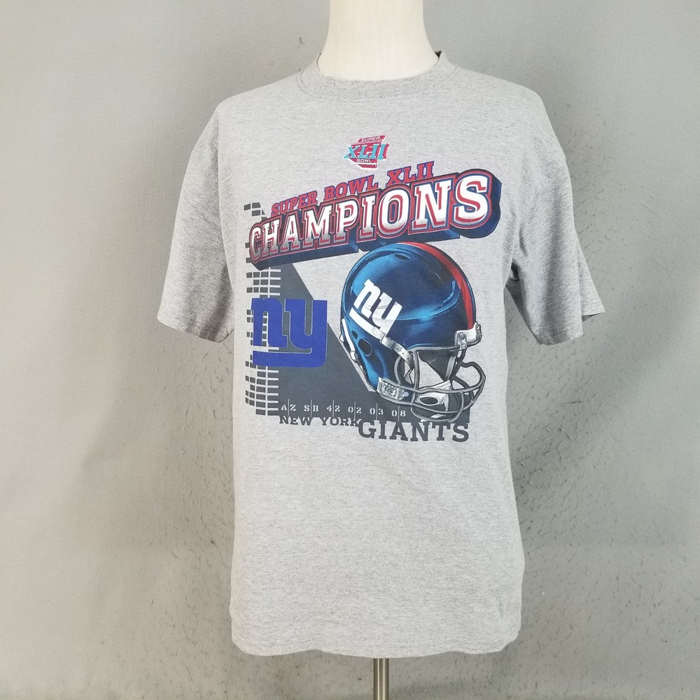 NFL T-Shirt Men L Gray New York Giants Super Bowl XLII Champions Graphic Tee